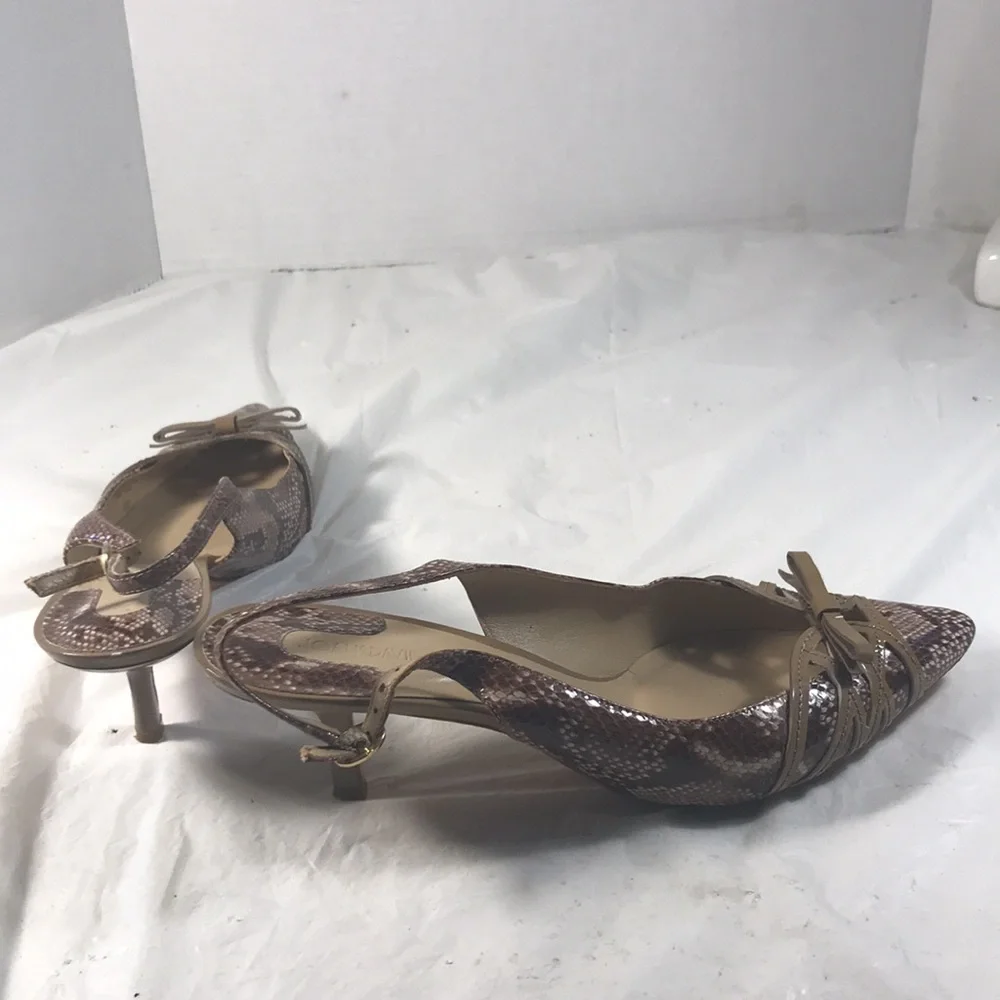 Vintage Joan & David Women's Brown Snakeskin Print Leather Slingback Pointy Heel